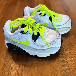 Nike Air Max 90 Baby/Toddler Shoes, Size 4c, white, volt yellow, platinum, black